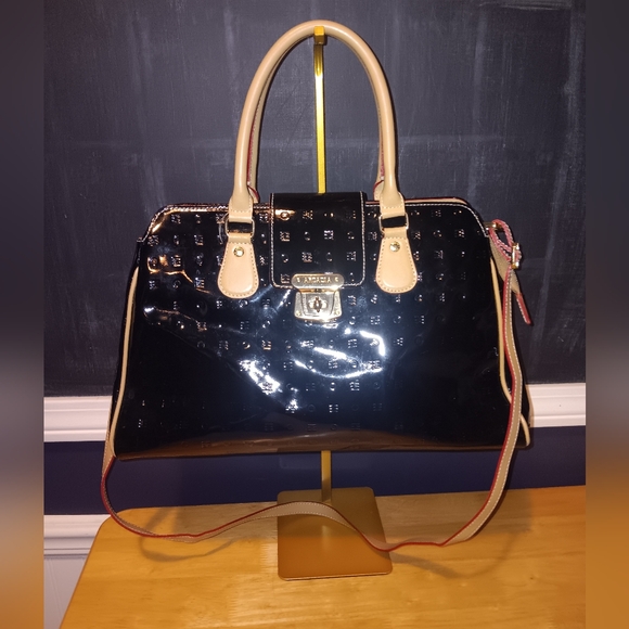 Arcadia Handbags - Arcadia Patent Leather Teresa Bag With D Rings And Long Strap